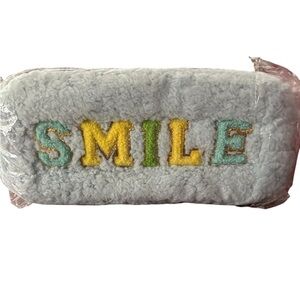 SMILE Plush Cosmetic Bag - Fuzzy Pencil Pouch Feel-Good Catchall